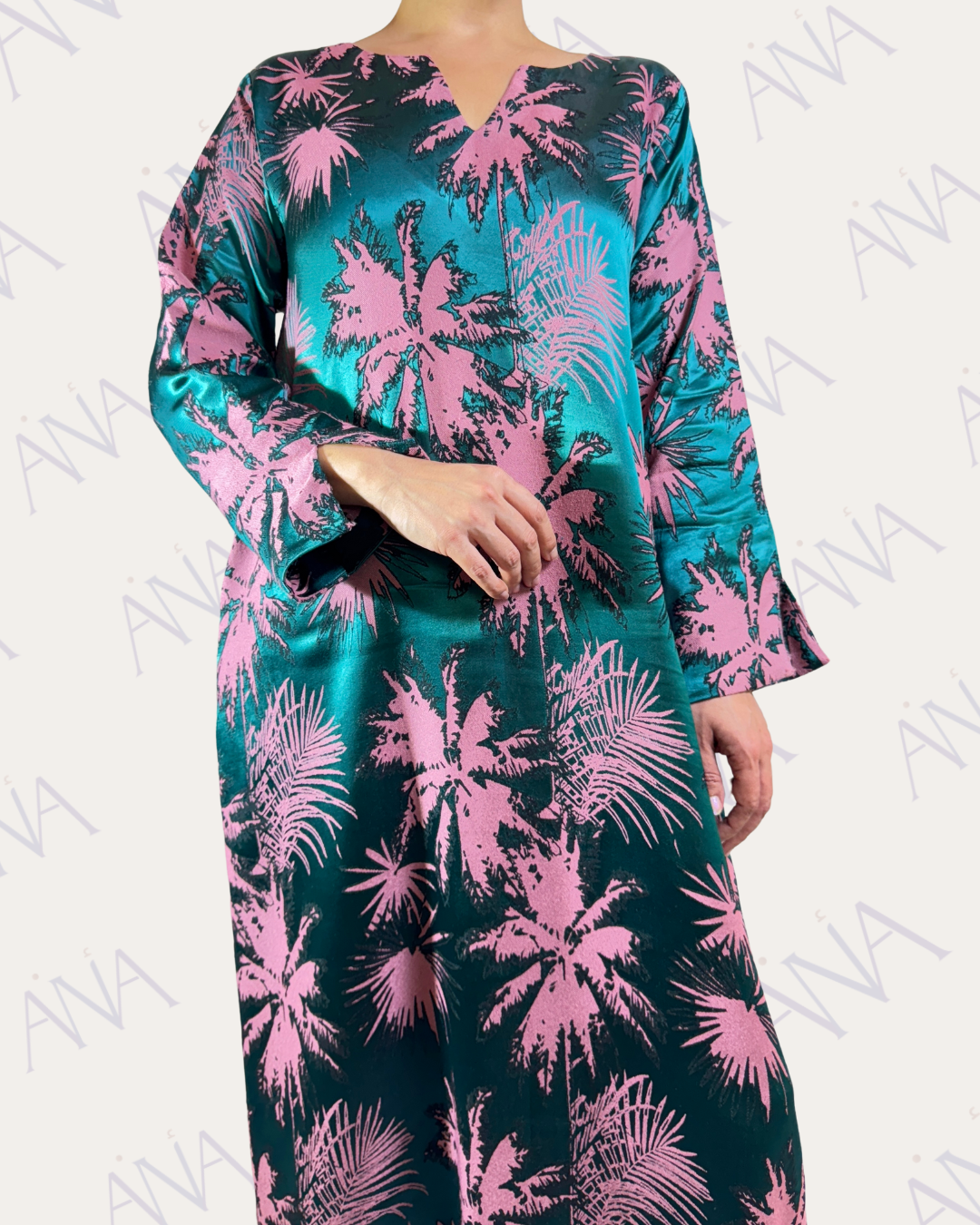 Ana Pink & Blue Leaves Dress