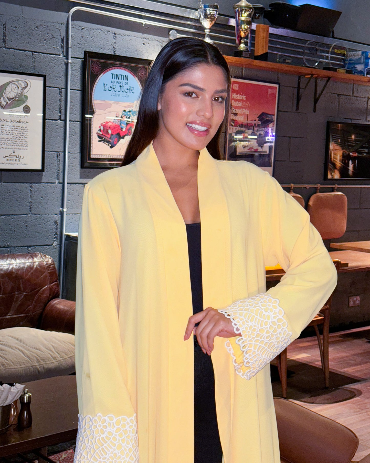 Ana Yellow with Lace Abaya