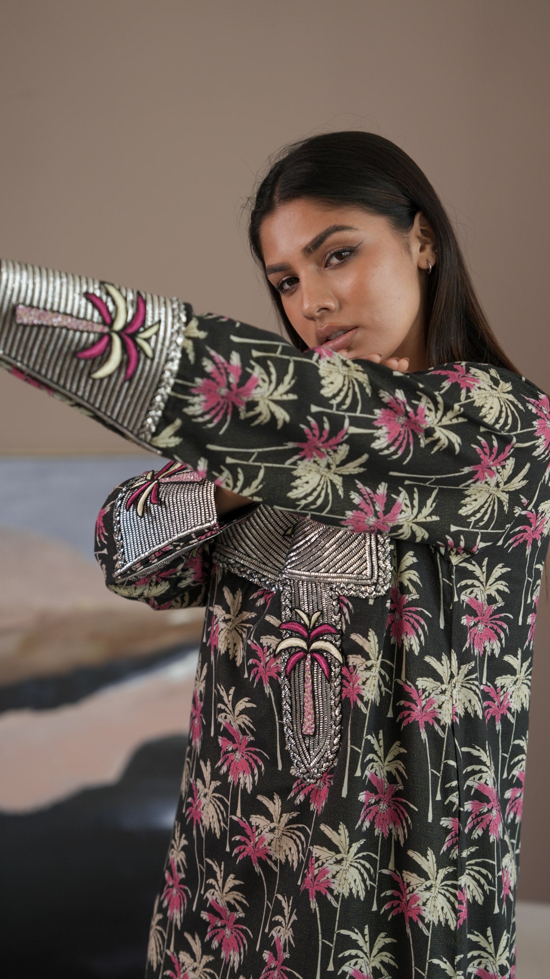 Ana Black Palm Tree Dress
