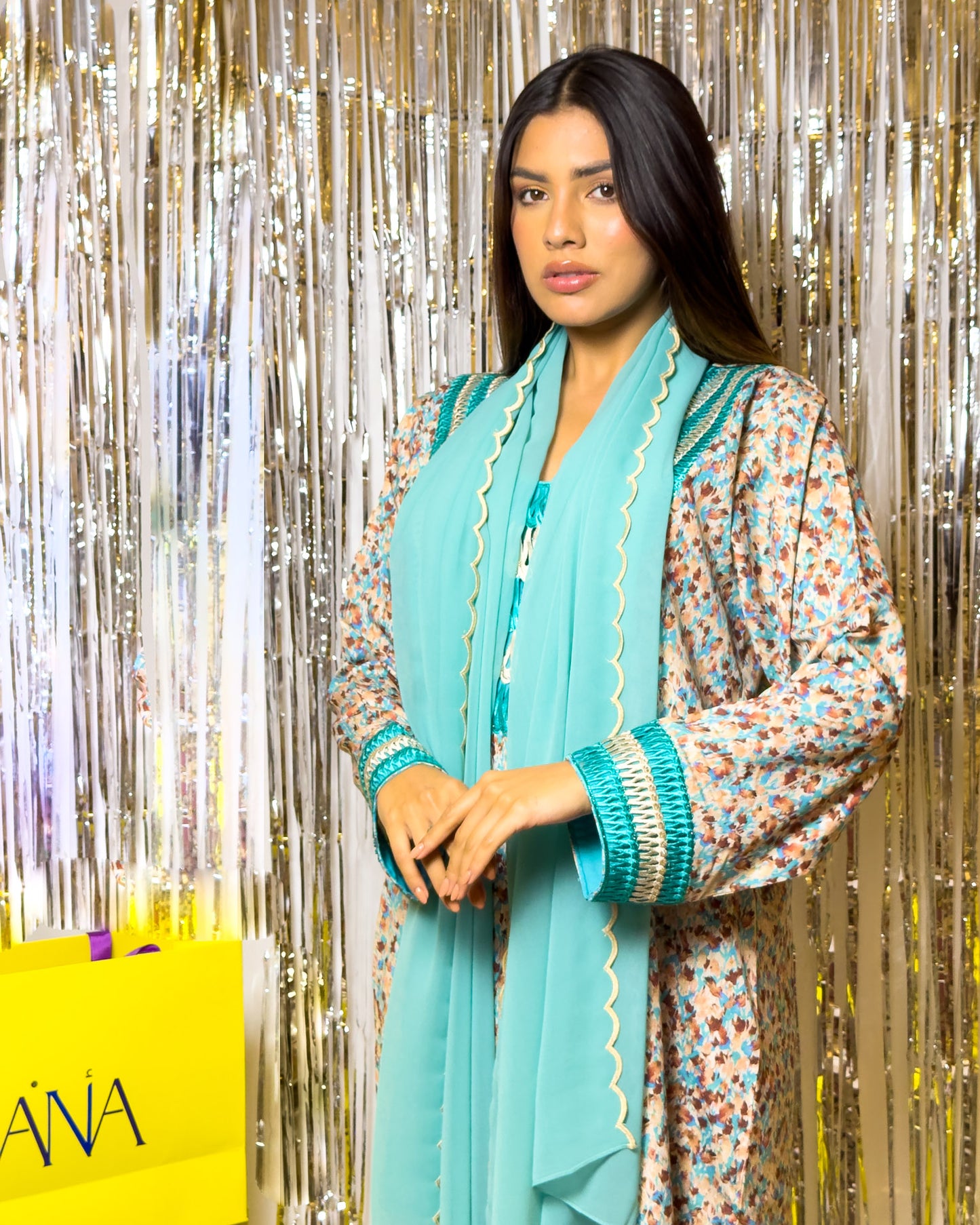 Ana Blue & Silver Neckline Dress