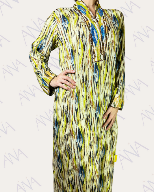 Ana Green & Brown Neckline Dress