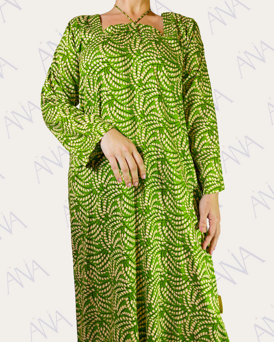 Ana Green & White Palm Tree Dress