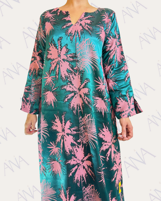 Ana Pink & Blue Leaves Dress