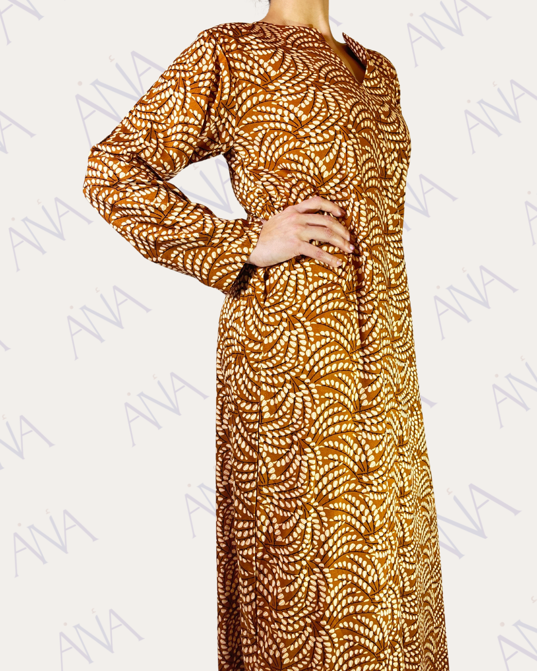 Ana Simple Brown & White Dress