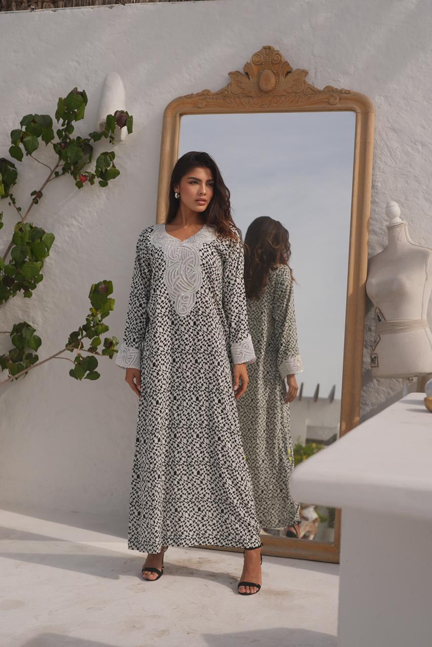 Black Pattern White Jalabiya