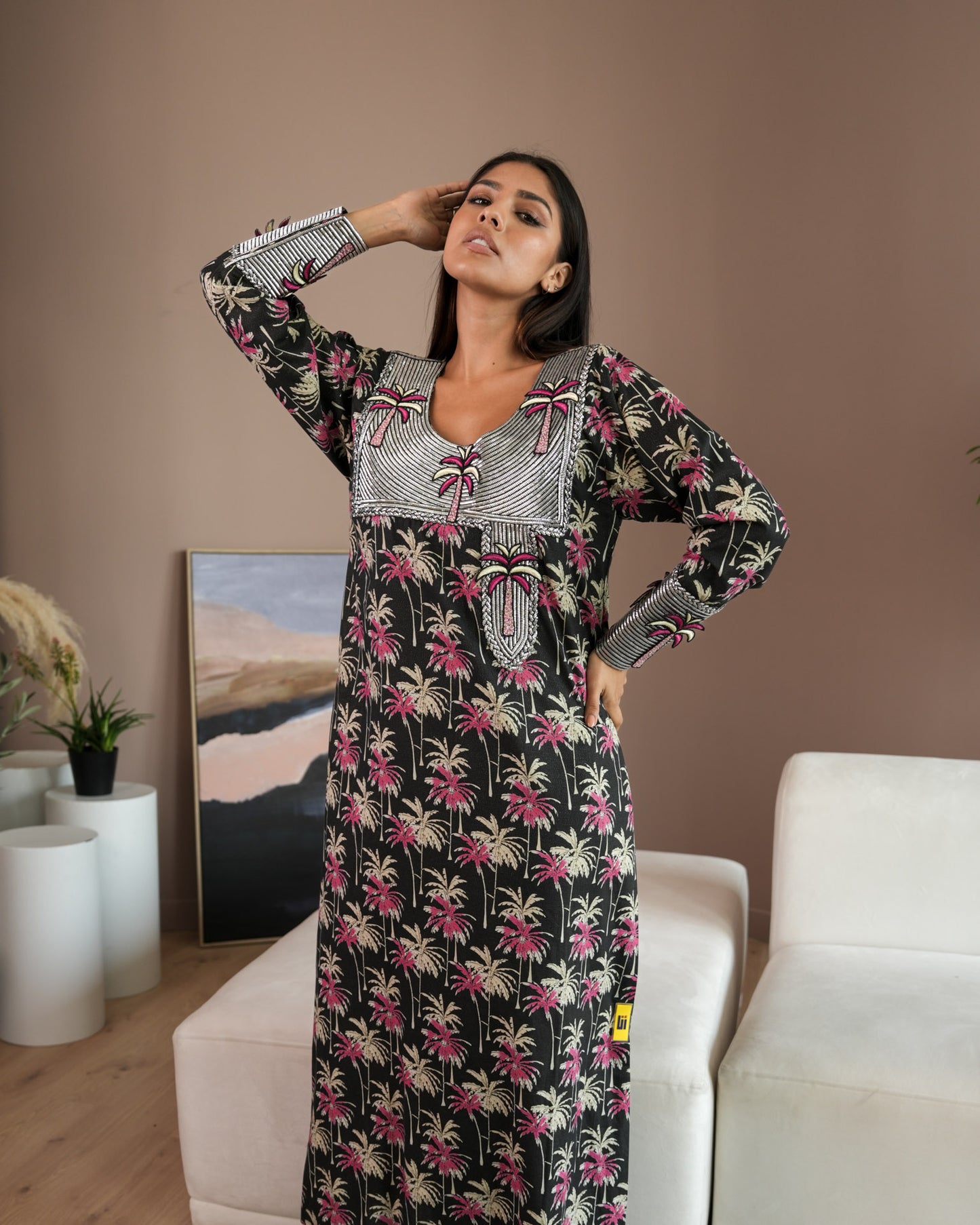 Ana Black Palm Tree Dress