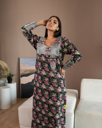 Ana Black Palm Tree Dress