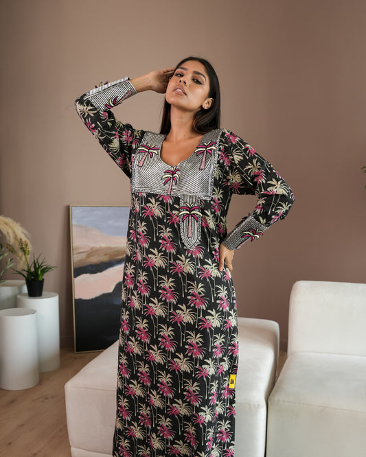 Ana Black Palm Tree Dress