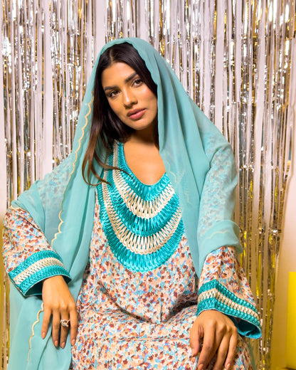 Ana Blue & Silver Neckline Dress