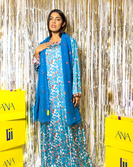 Ana Blue Leaf Dress