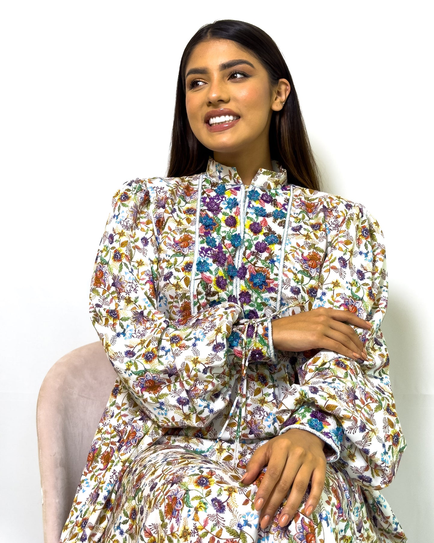 Ana Floral High Neck Dress